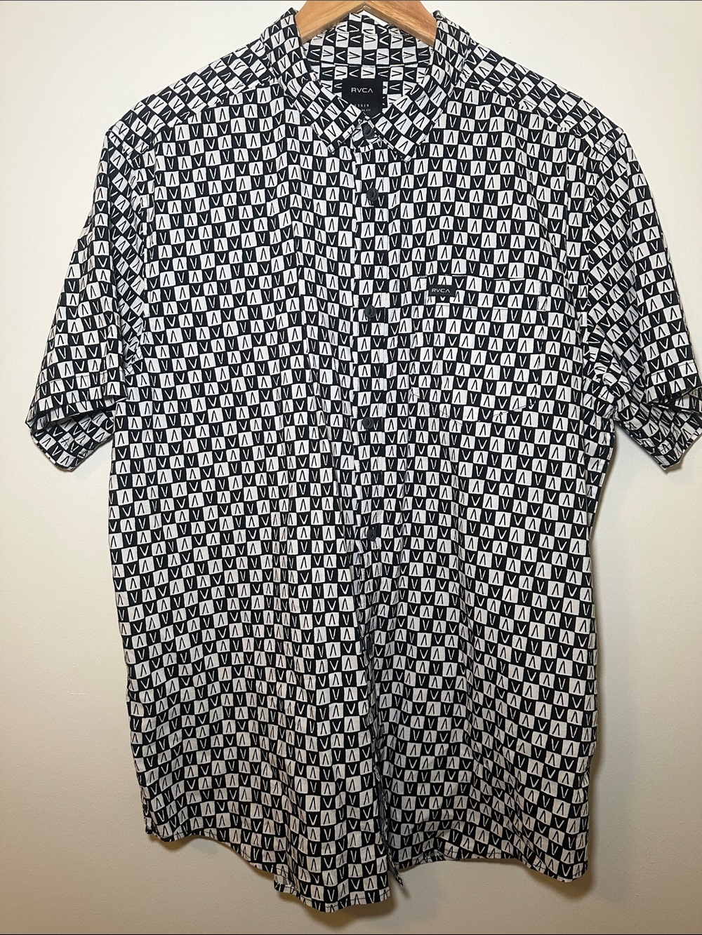 RVCA Black & White Checkered Short Sleeve Button-Up  Shirt